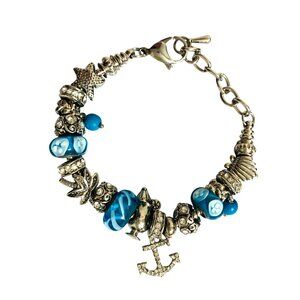 Bracelet Charms Beach Nautical Anchor Vacation s Silver Blue Rhinestones